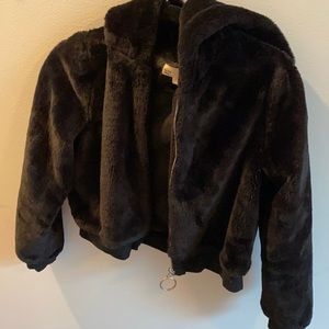cropped furry going out black jacket